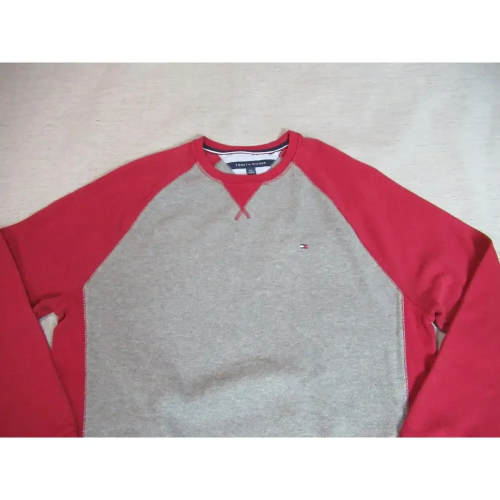 Tommy Hilfiger Sweatshirt Mens Large Red Gray Pullover Raglan Sporty Preppy